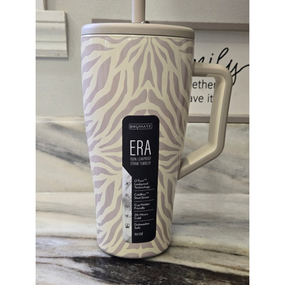 BruMate Era 30oz Leakproof Straw Tumbler Zebra Print Tan DWER30ZBA New